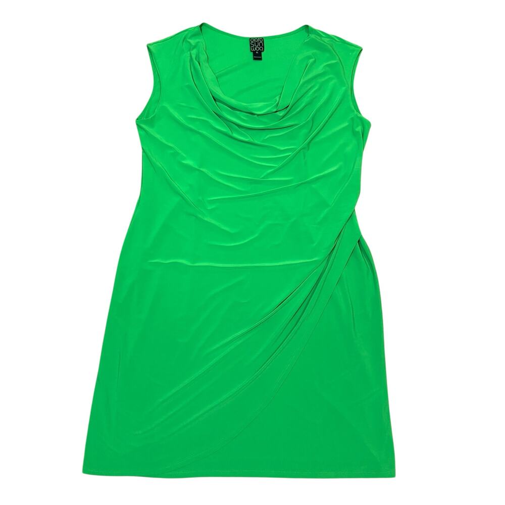 Clara Sunwoo Sleeveless Midi Dress Draped Flowy Bright Green USA Size XL